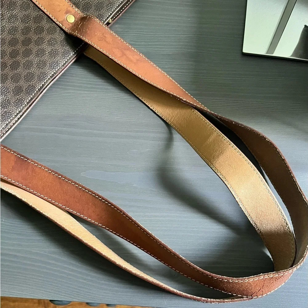 Celine Vintage Macadam Tote Bag Brown PVC Leather Shoulder Bag